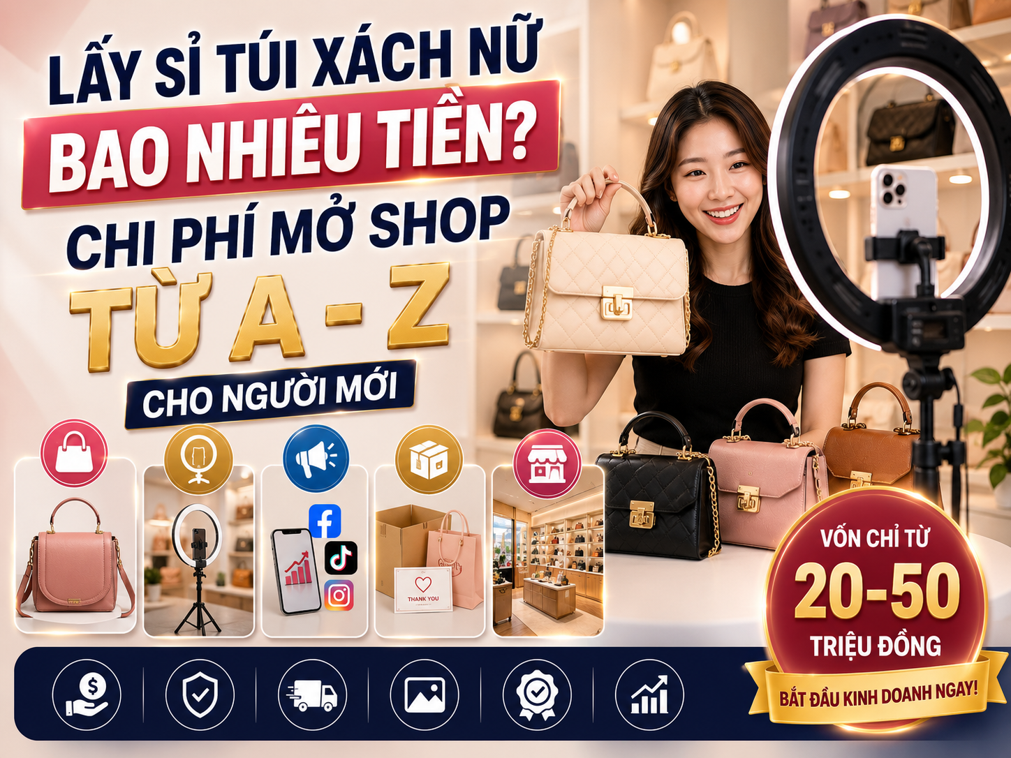 Chi phí mở shop túi xách cho người mới từ A đến Z !