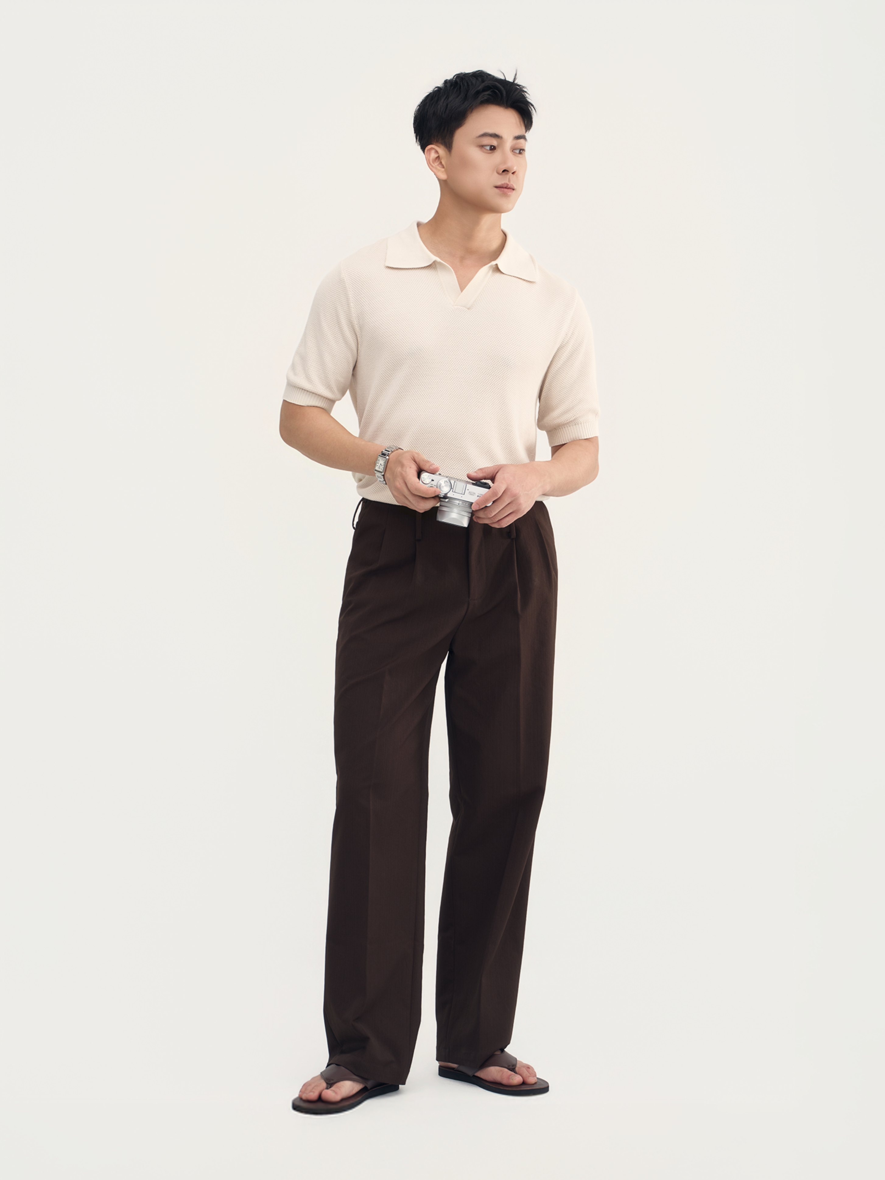 Quần Dài Cạp Hollywood Swift Slub Vải Twill Form Straight_thumbnail_3