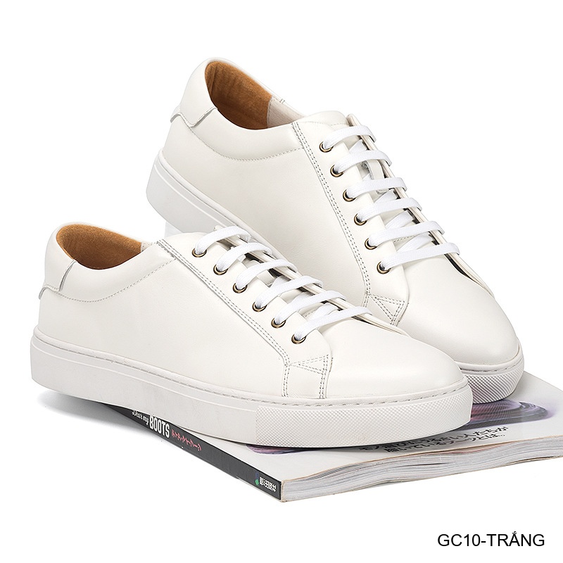 GC10 - Giày thể thao nam da thật cổ thấp màu trắng đen, thiết kế đơn giản thoải mái_thumbnail_1
