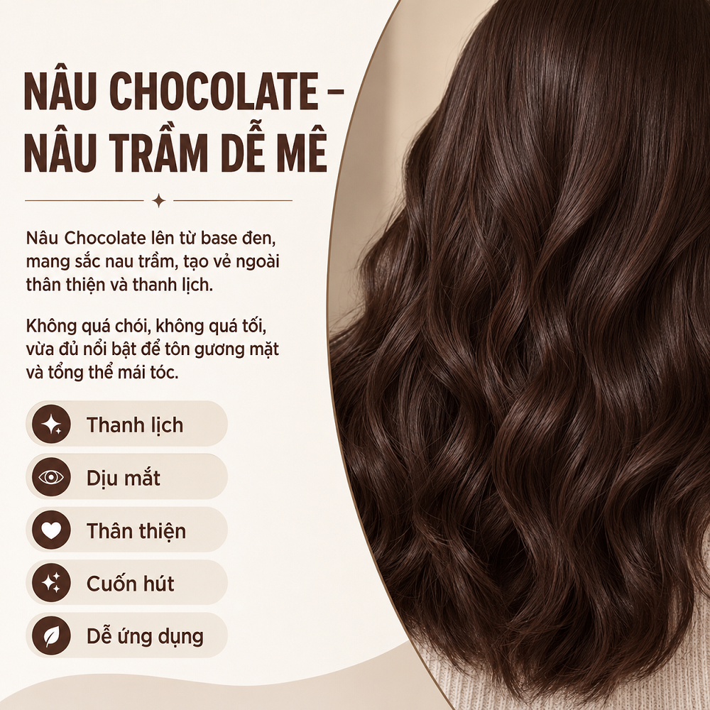 Thuốc Nhuộm Tóc Nâu Chocolate Lên Từ Base Đen, Không Cần Tẩy, Kèm Oxi Và HDSD Tiếng Việt_thumbnail_2