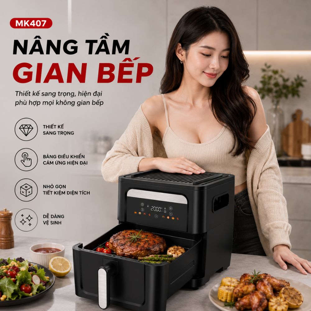 Nồi Chiên Không Dầu Kèm Vỉ Nướng 2-in-1 Mishio MK407: Nâng Tầm Món Ngon, Tiện Lợi Vượt Trội_thumbnail_9