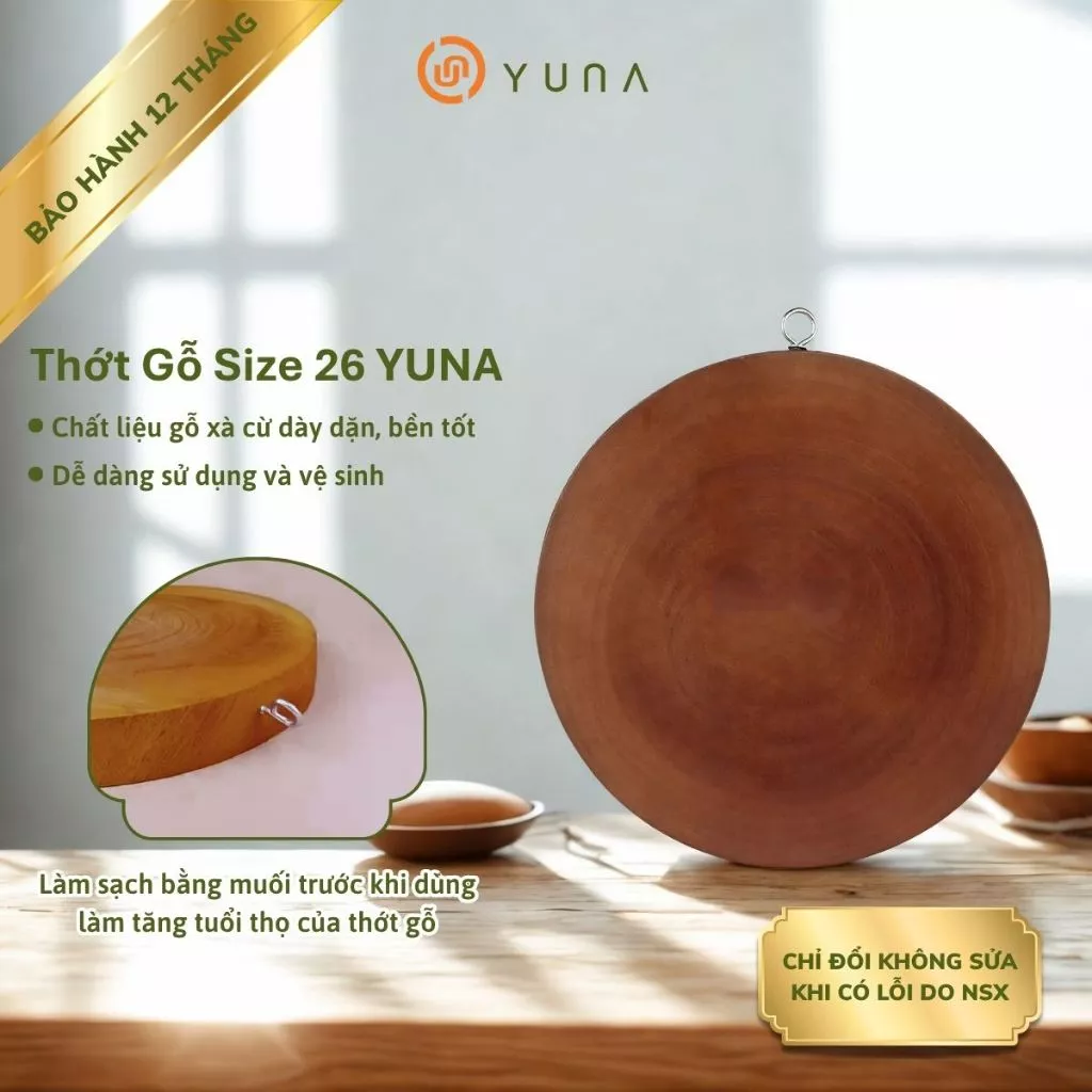Thớt Gỗ Tròn Size 26cm, Thớt Gỗ Xà Cừ Tự Nhiên, Không Sơn, Không Tẩm Hóa Chất, Chất Liệu Bền Tốt, Dễ Vệ Sinh, An Toàn 