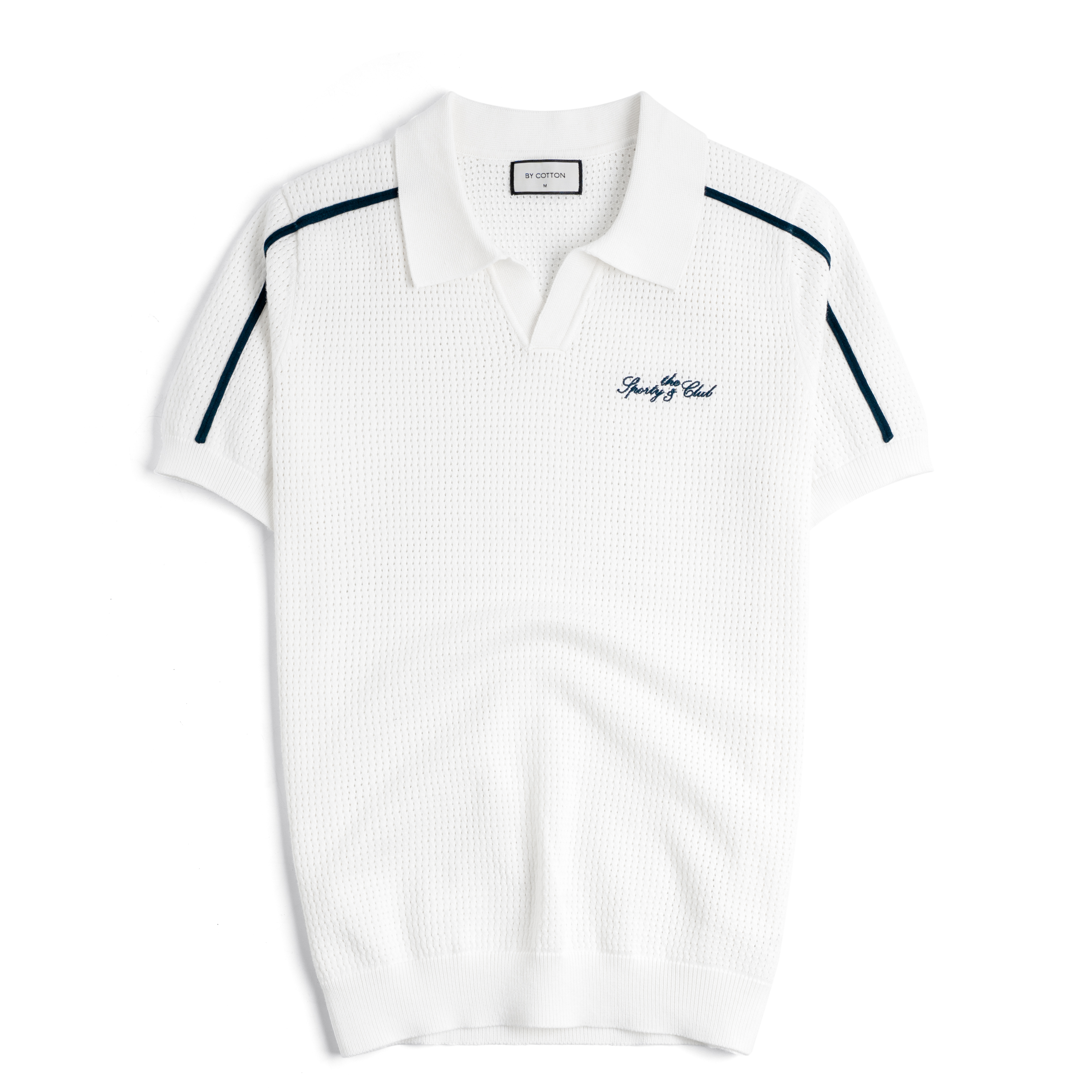 Áo Polo Dệt Kim Mesh Thêu Sporty Club Viền Vai