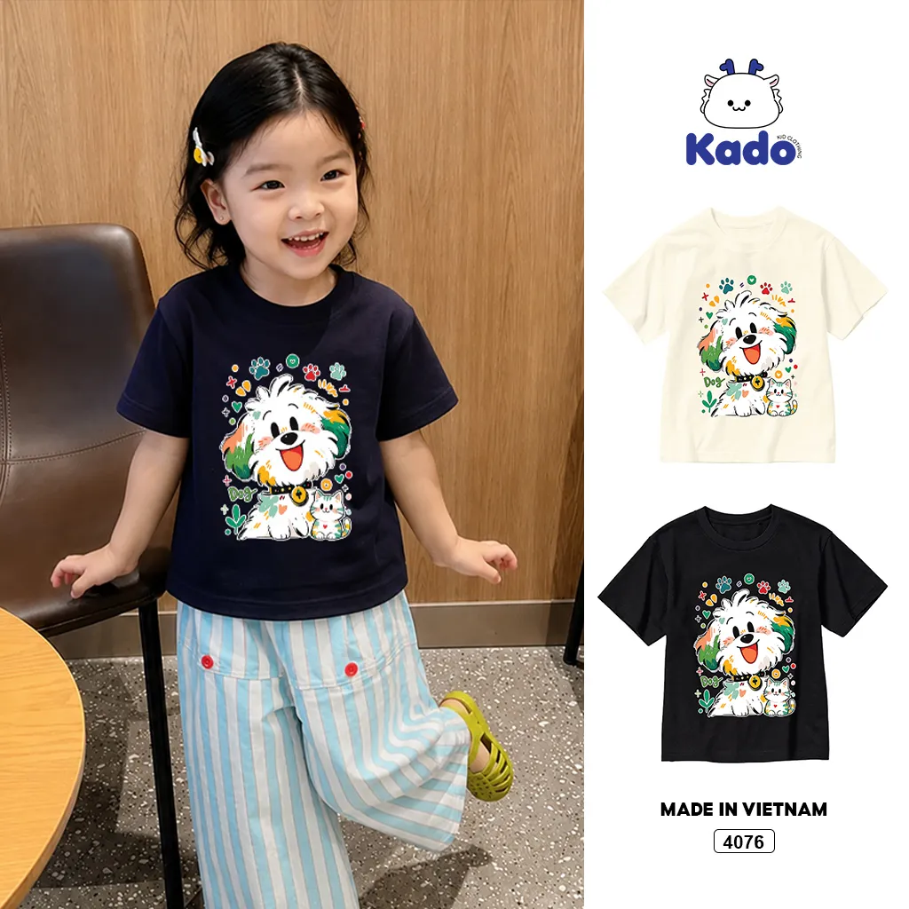 Áo thun bé trai bé gái Cún cầu vòng đáng yêu Kado 4076