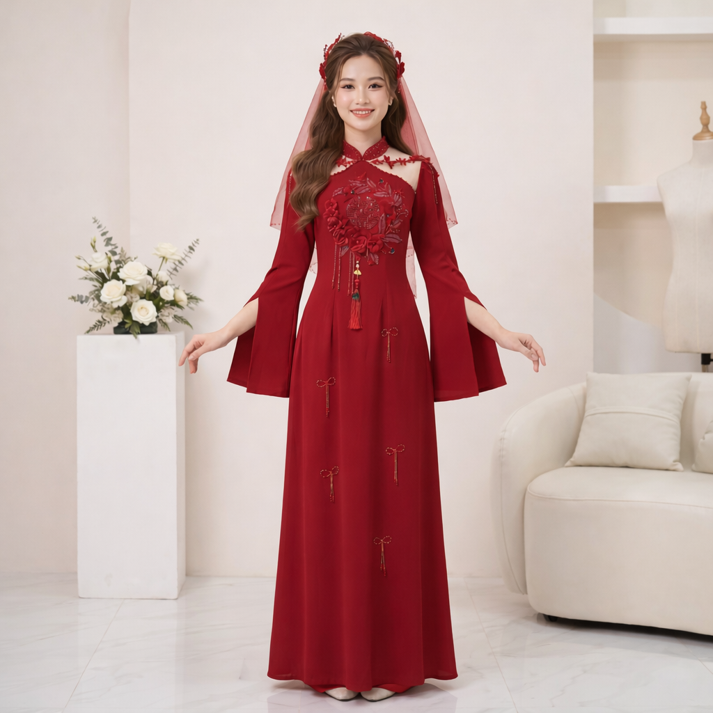 Áo Dài Cặp Cô Dâu Chú Rể Cưới Hỏi - Màu Đỏ Sang Trọng CH26-02_thumbnail_0