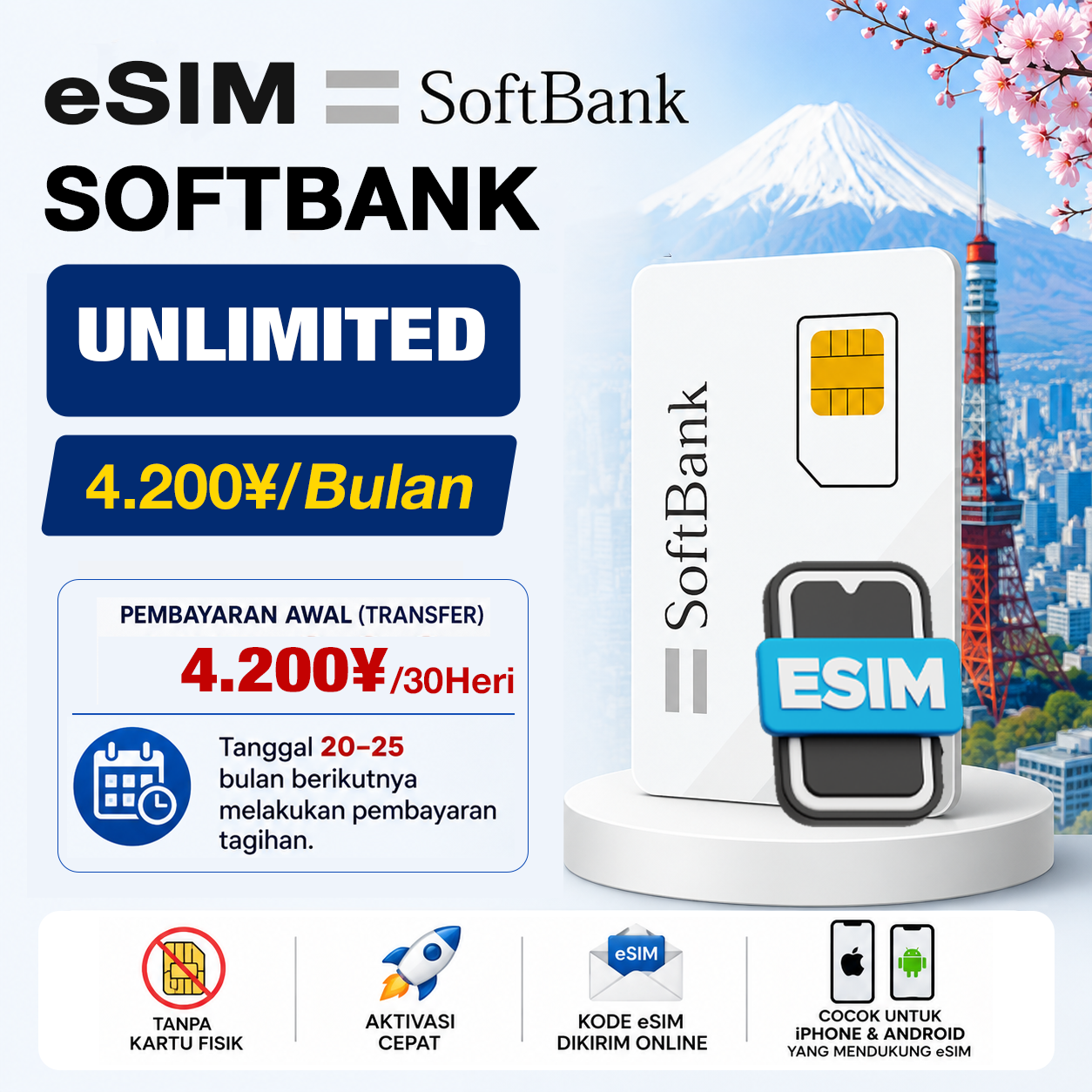 eSIM DATA UNLIMITED 30 HARI – ¥4.200