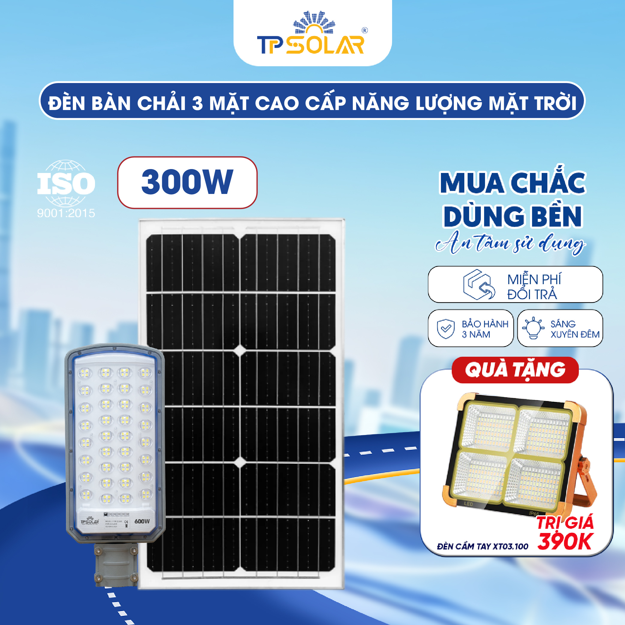 Đèn bàn chải 3 mặt cao cấp năng lượng mặt trời