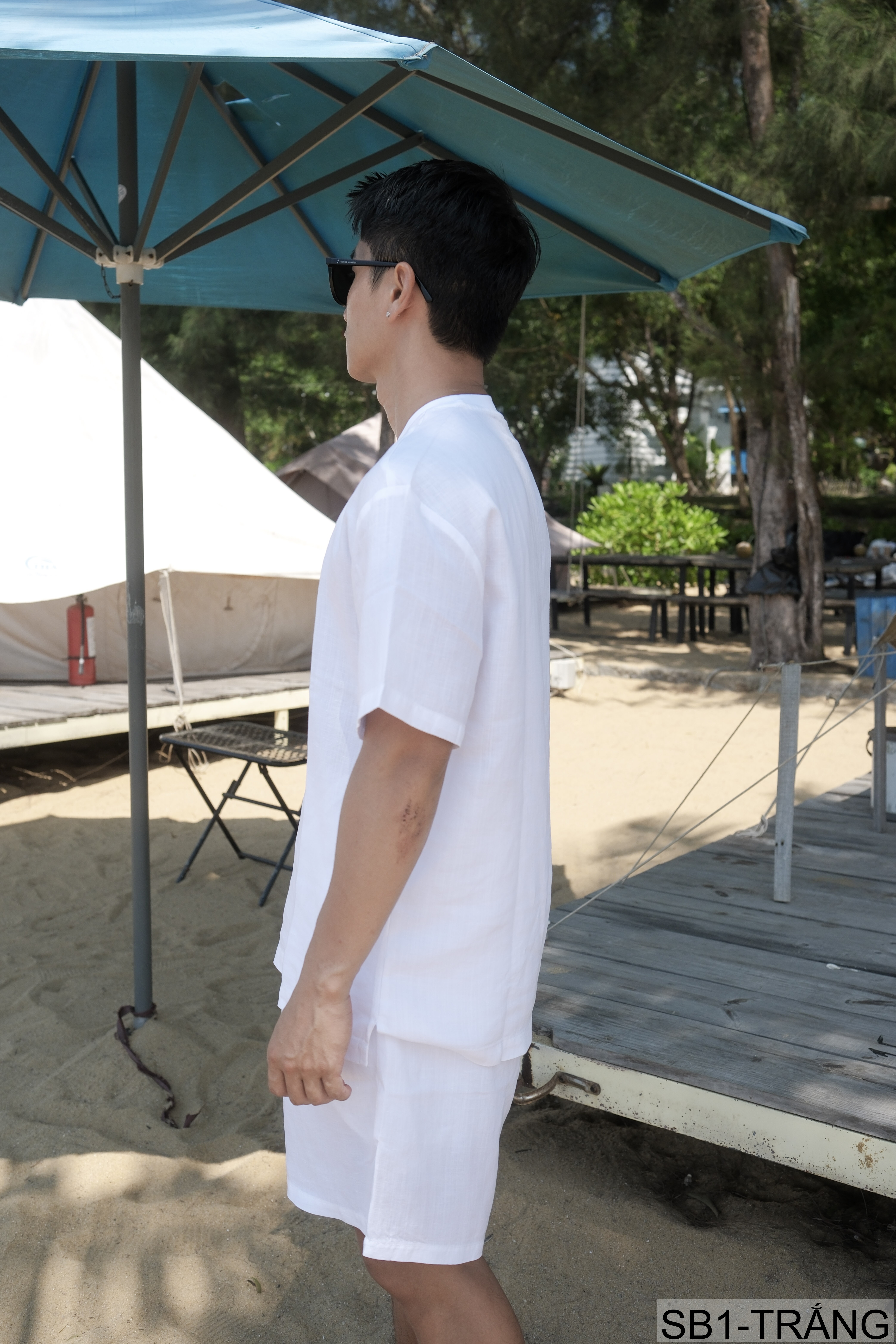 SB1 - Bộ đồ nam mùa hè chất liệu Tencel & linen mát lạnh, phong cách Mỹ cổ điển, áo thun tay ngắn + quần short_thumbnail_2