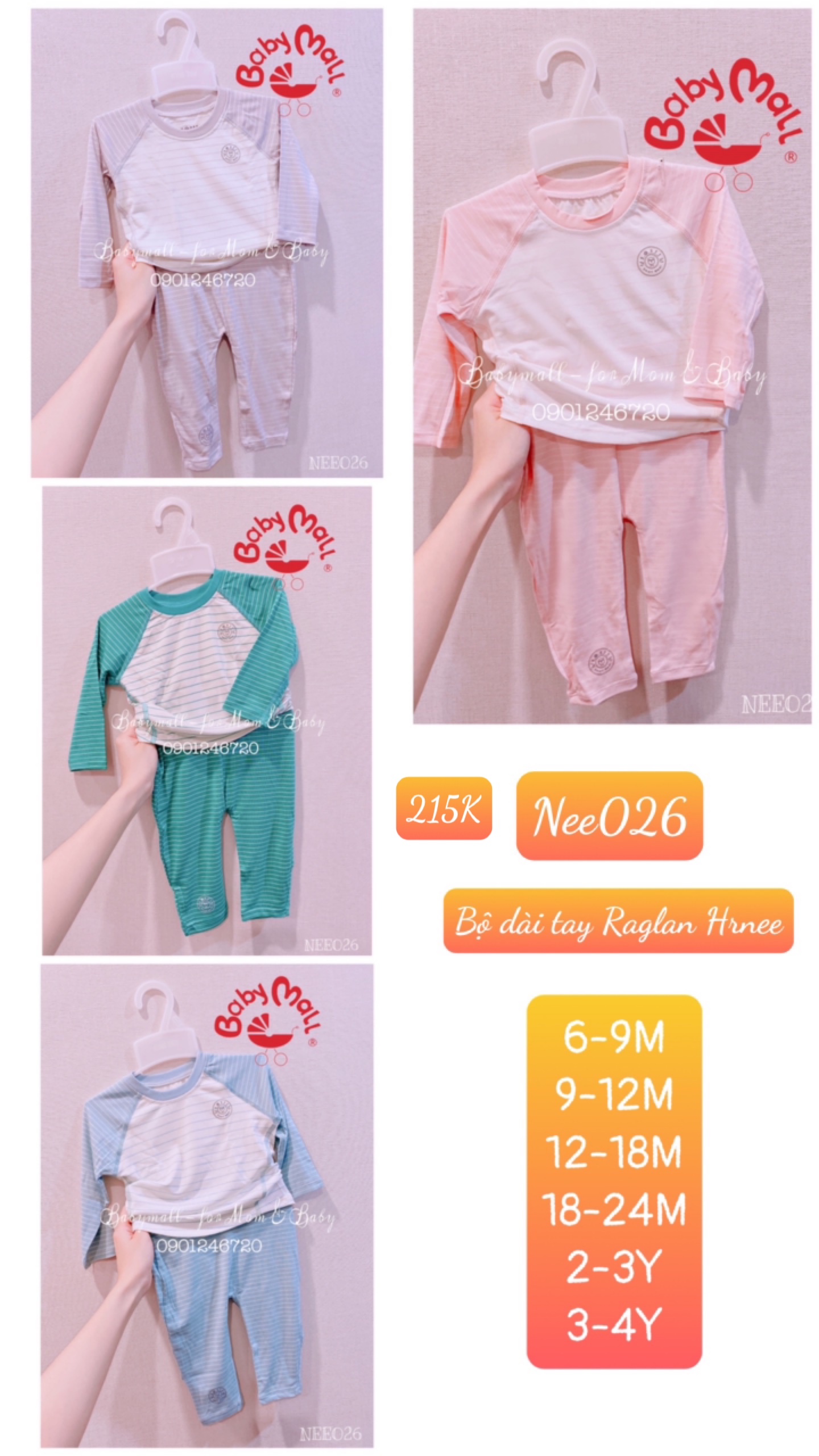 Bộ dài tay Raglan HRNEE