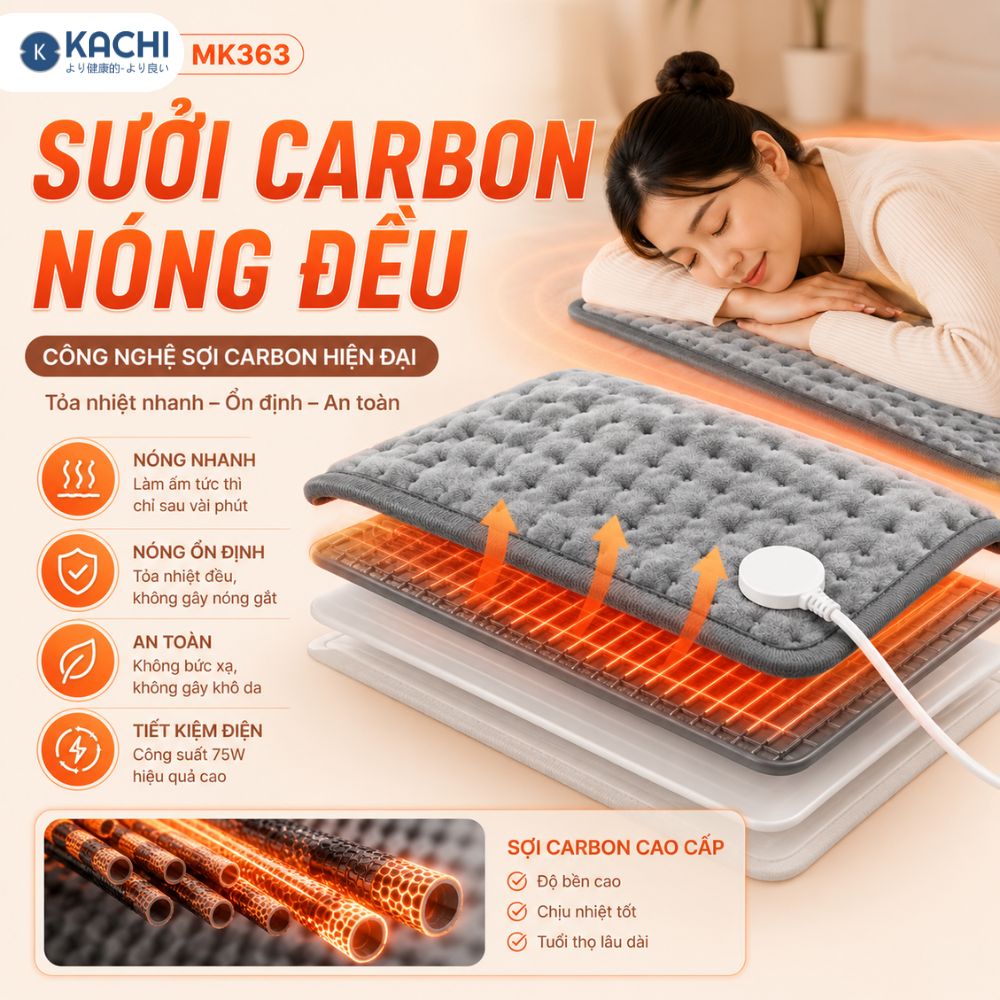 Thảm Chườm Nóng Kachi MK363 giảm đau nhức, đệm sưởi ấm, chăn điện_thumbnail_4