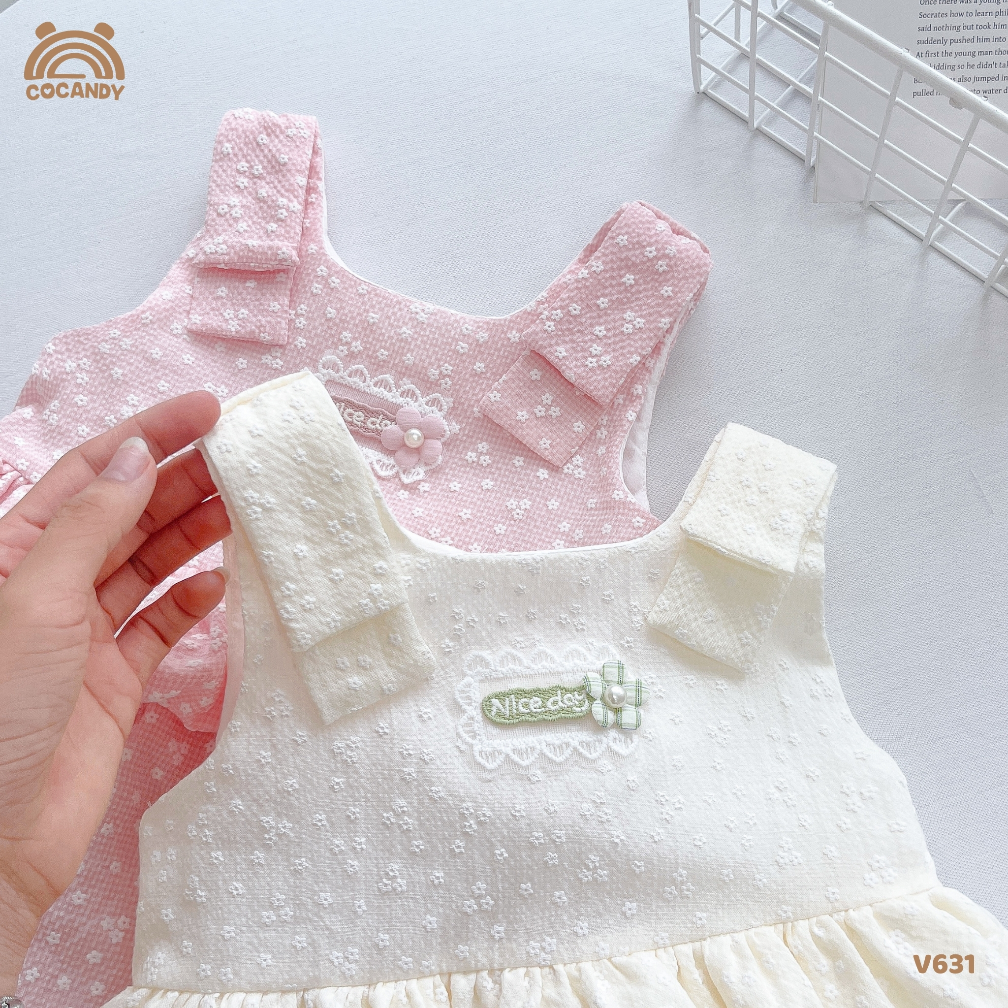 Váy 2 dây HỒNG nơ vai nhún eo tag hoa CCD_thumbnail_2