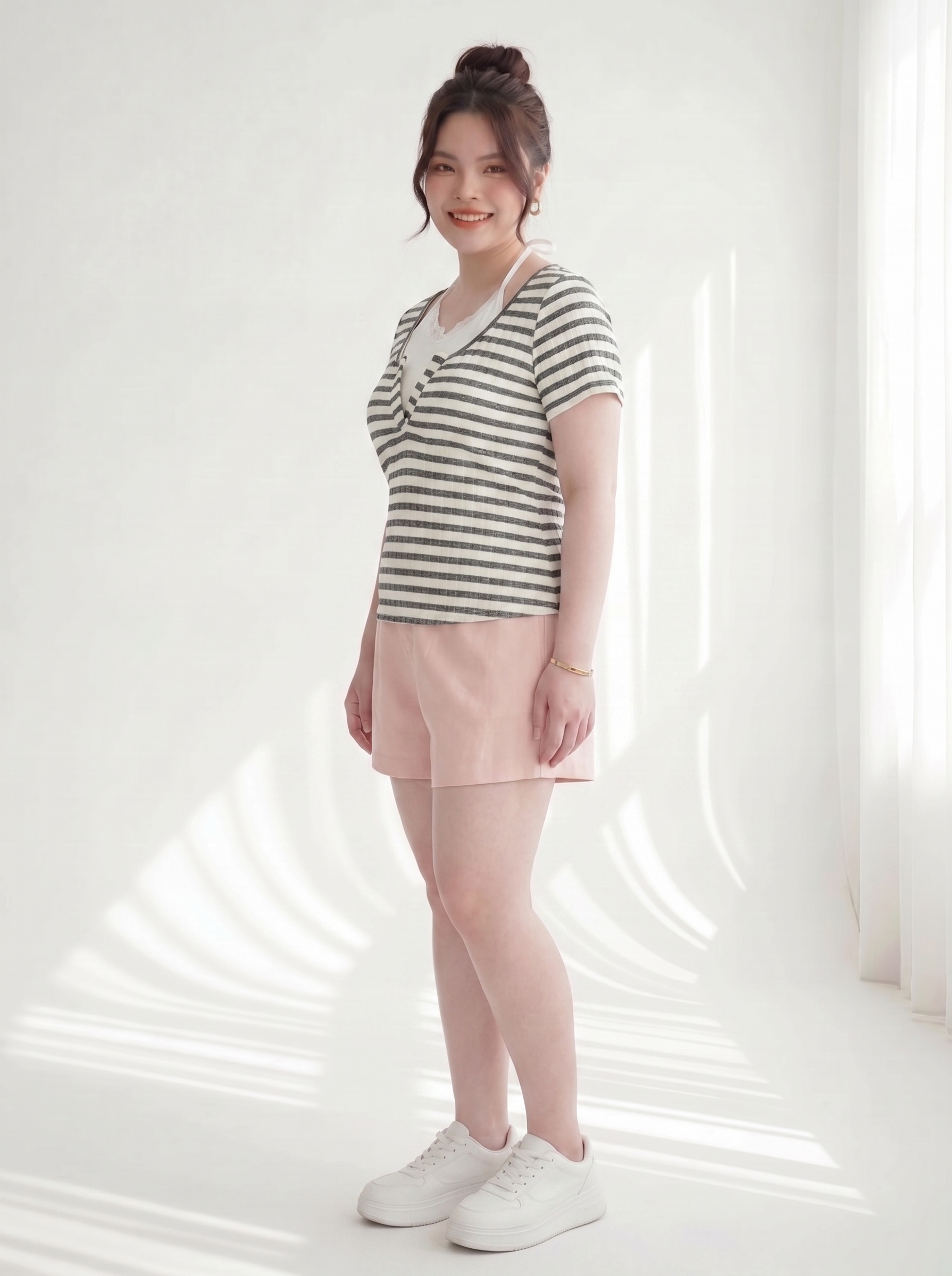 Quần Short Ống Rộng Lưng Thun Bigsize Gọn Đùi - Đen/Hồng Pastel - Vừa 55kg Trở Lên - QS011_thumbnail_6