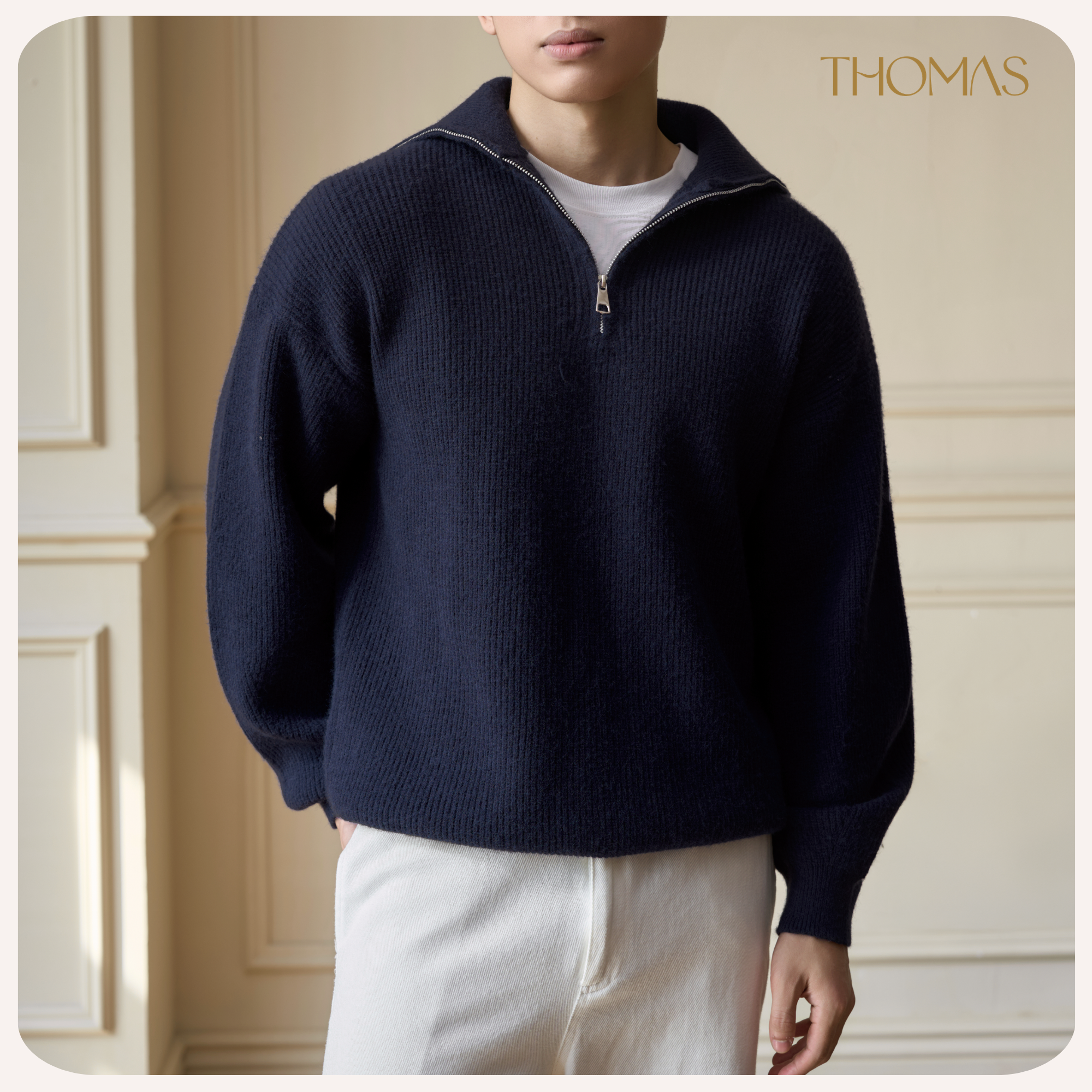 Áo Sweater Quarter-Zip Len Viscose Form Relaxed