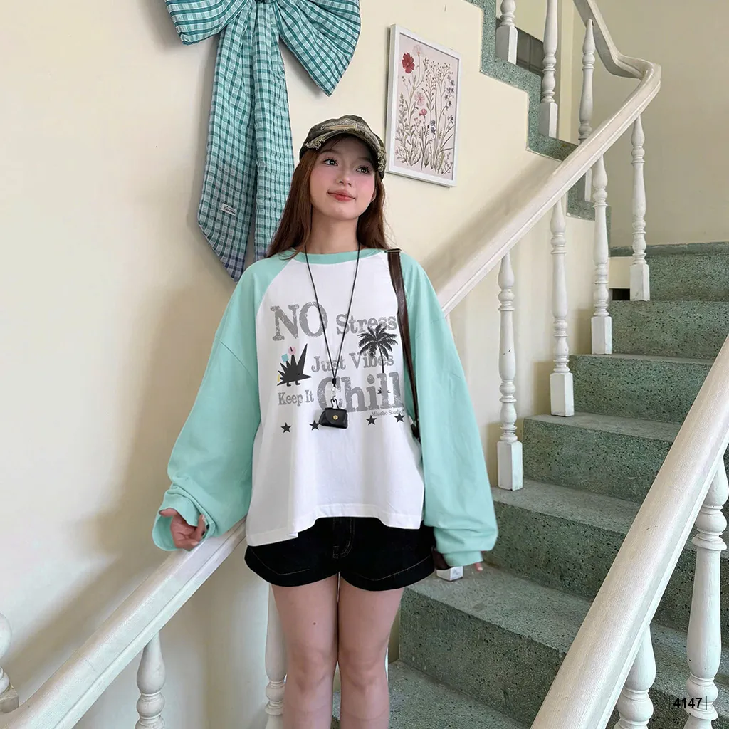 Áo thun boxy phối tay dài unisex Keep it chill Miucho 4147_thumbnail_4