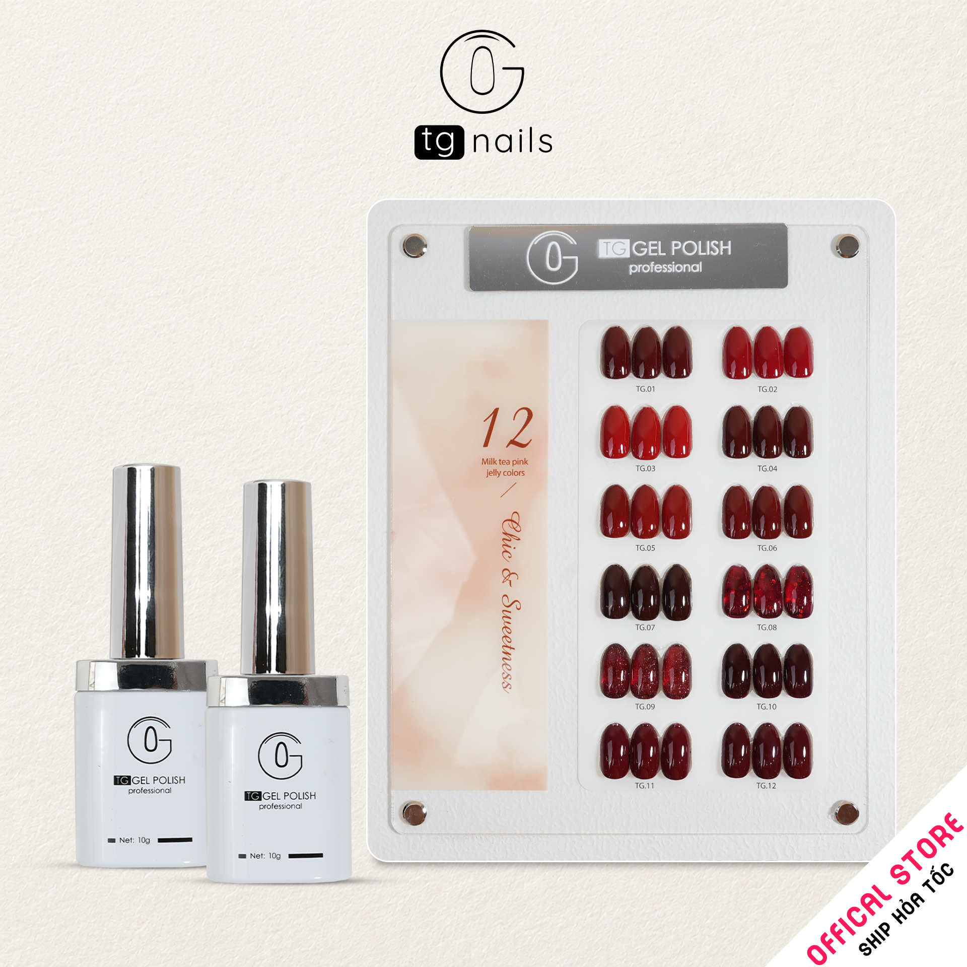 Combo 12 màu đỏ TG Nails kèm bảng màu