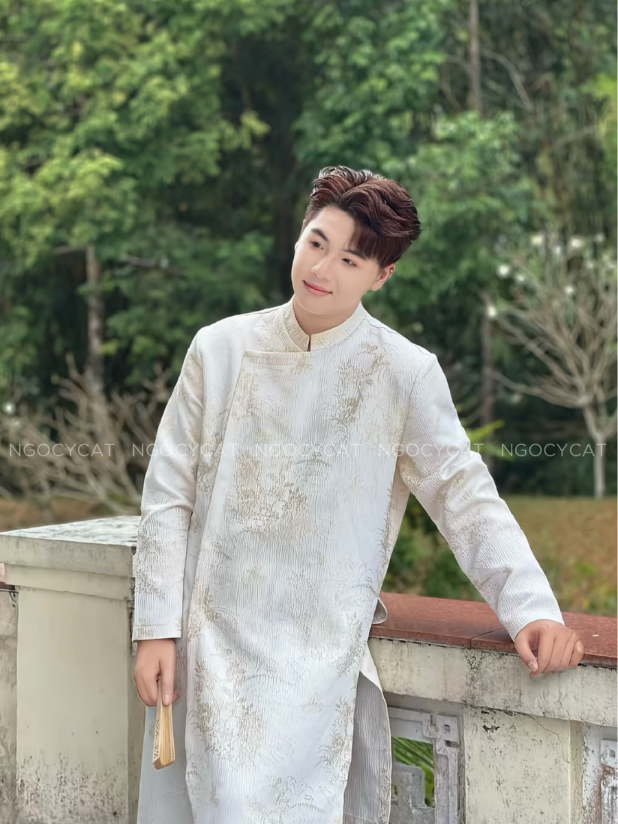 Áo Dài Nam Màu Be Hoa Điểu_thumbnail_4