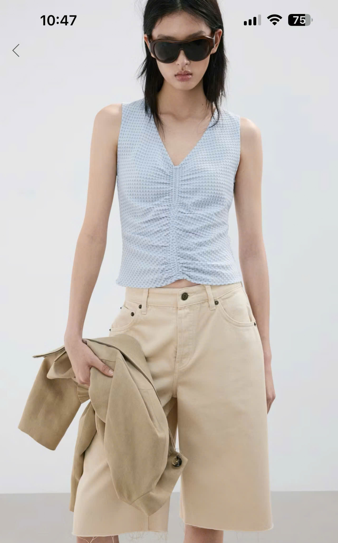 E377 ÁO BA LỖ XANH CỔ V PHỐI NHÚN MNG