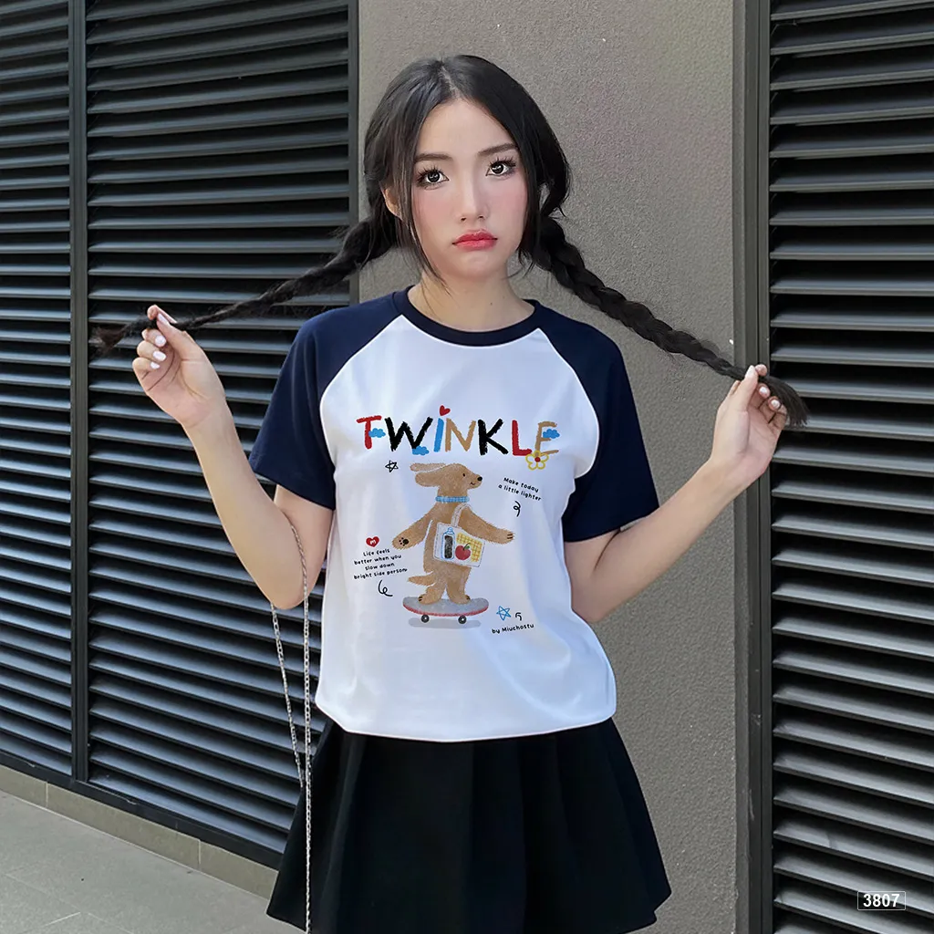 Áo babytee raglan Twinkle Teddy Cartoon phong cách trẻ trung dễ thương Miucho 3807_thumbnail_3