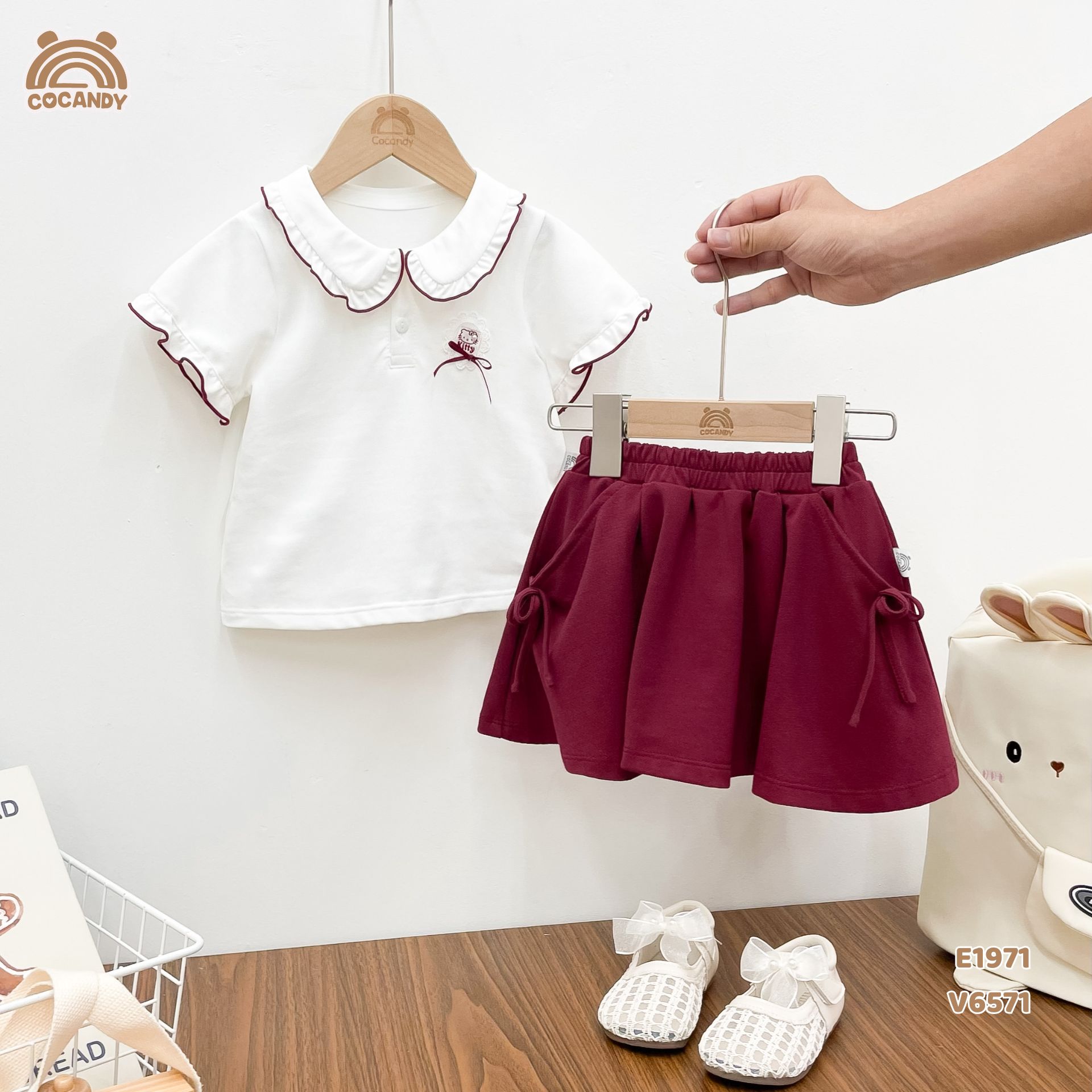 Áo cộc polo TRẮNG cổ sen kép phối nơ_thumbnail_6