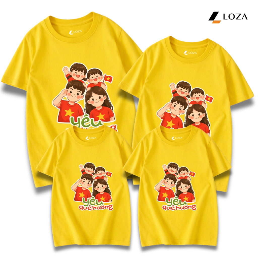 Áo phông gia đình in 4 người hình "Yêu quê Hương" - Áo đồng phục gia đình Loza –Mã GĐ021
