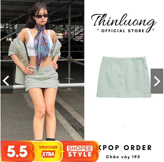 Chân váy ngắn tôn dáng chất kaki thun màu xanh mint phong cách trẻ 2 lớp