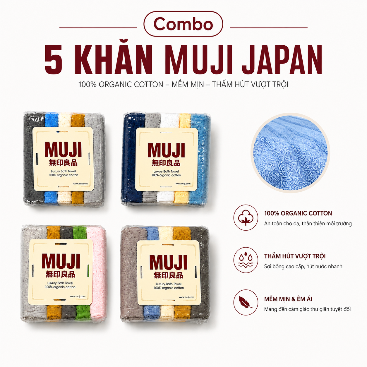 Combo 5 Khăn Muji Japan
