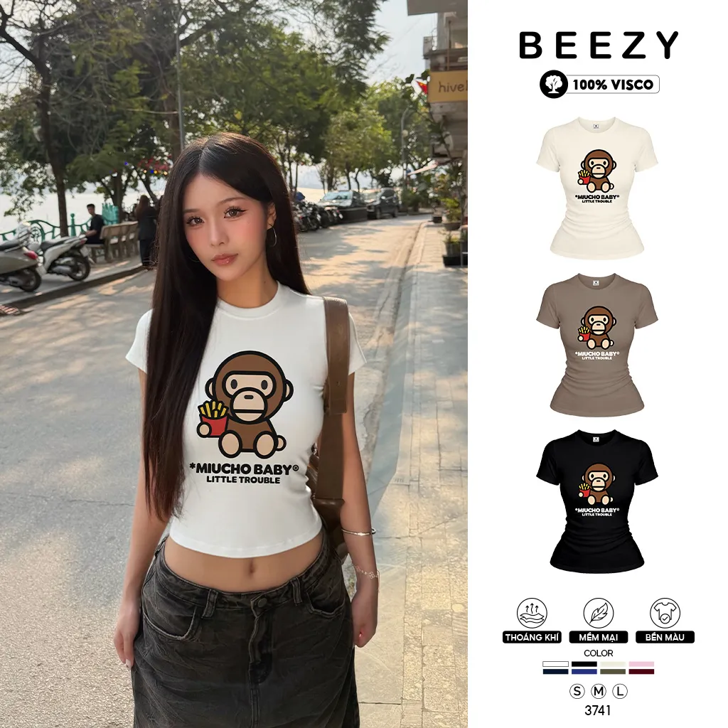Áo thun babytee form ôm dáng ngắn hoạt hình Beezy 3741
