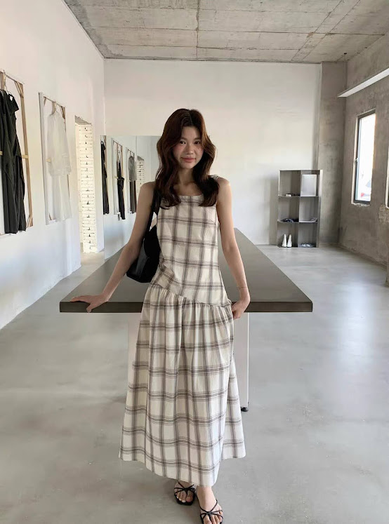 Lucas - Set áo zile cổ tròn caro + chân váy caro xòe dáng dài_thumbnail_4