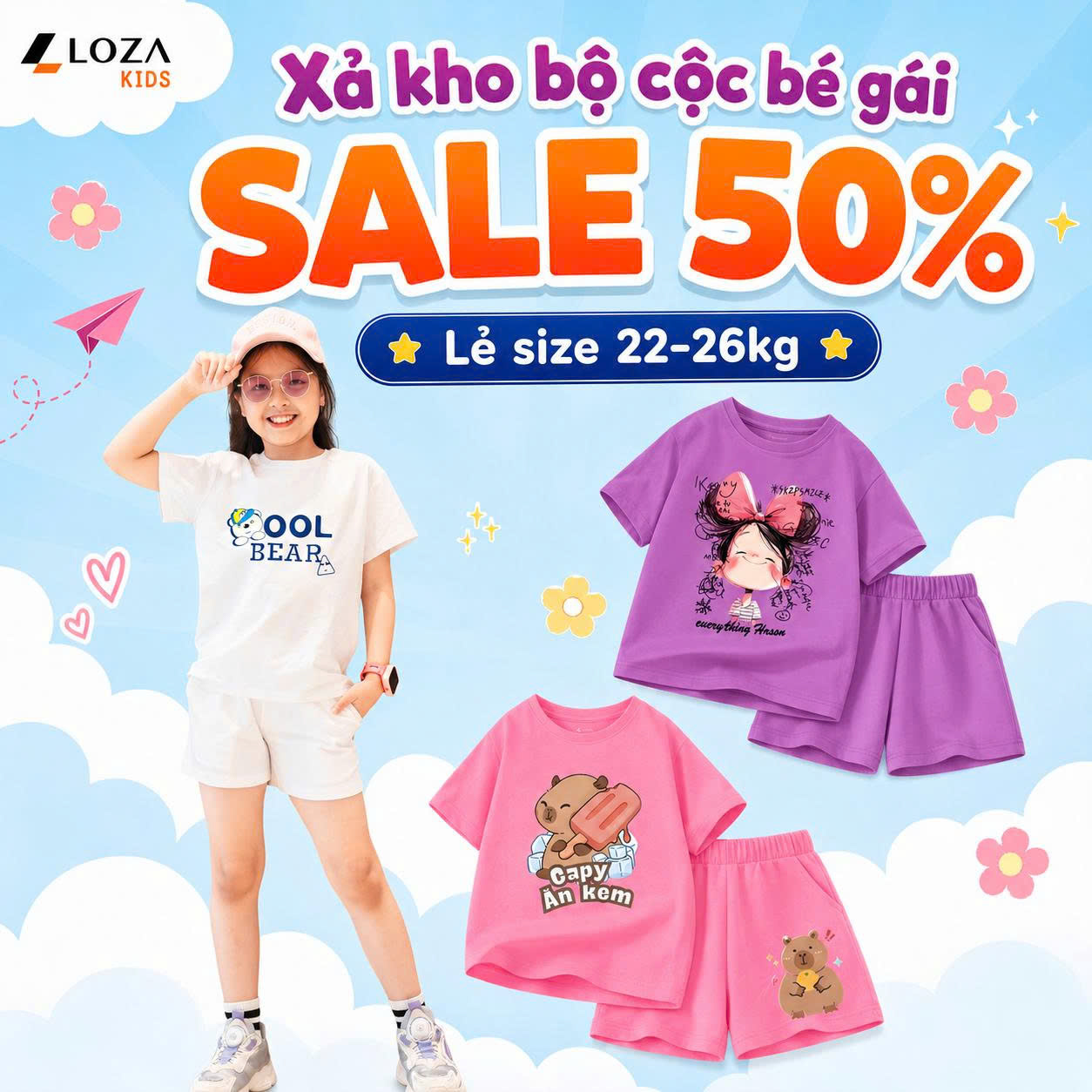 [XẢ KHO SIZE 130] Bộ đồ cho bé gái nhiều mẫu - Quần áo bé gái  từ 22-26kg - Loza Kids XB005