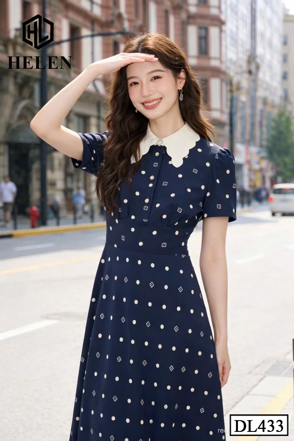 Đầm xòe XANH CHẤM phối cổ trắng DL433_thumbnail_2