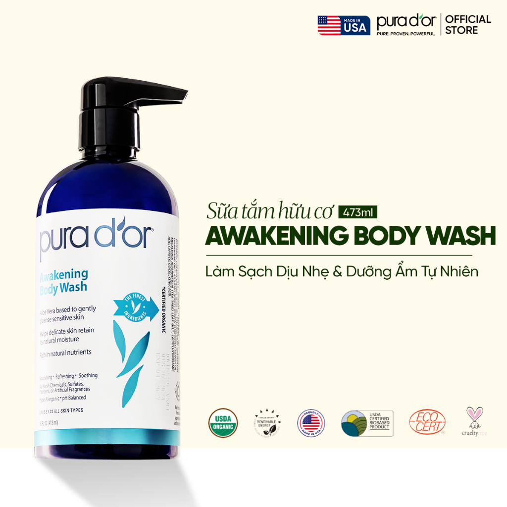 [Quà tặng] Sữa Tắm Pura D'or Awakening Body Wash Giúp Làm Sạch & Dưỡng Ẩm 473ml