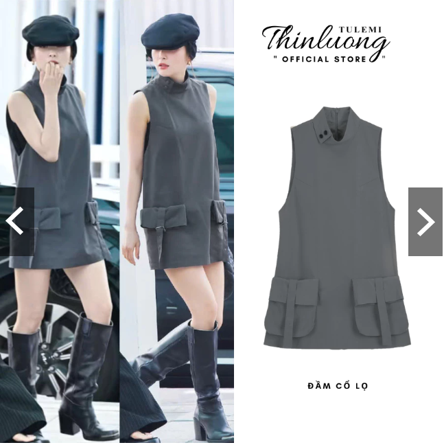 Đầm cổ lọ dáng chữ a phong cách dễ thương màu xám Wonyoung và Seulgi