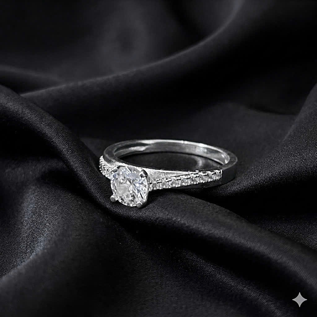 Nhẫn bạc xi kim đá chủ tầng đá size 5