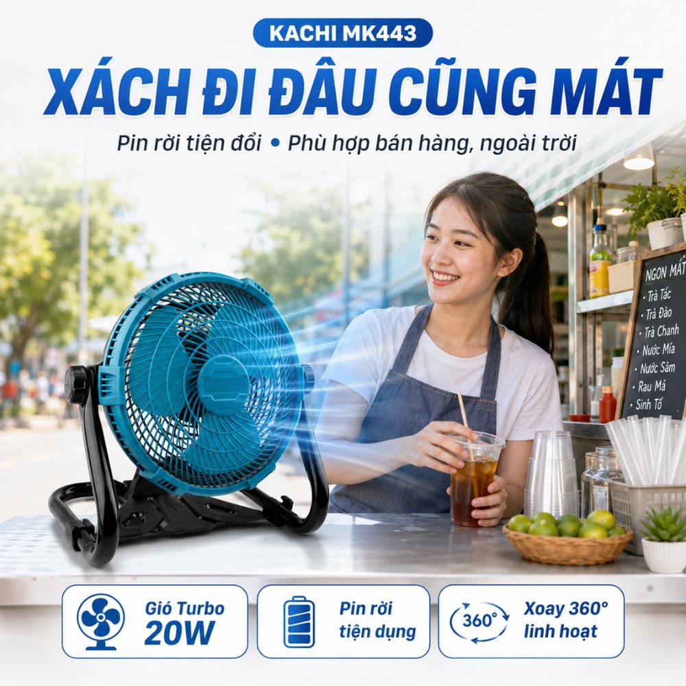 Quạt Để Bàn Tích Điện Kachi MK443 – Gió Turbo Mạnh Mẽ, Xoay 360 Độ, Thiết Kế Di Động Đa Năng_thumbnail_6