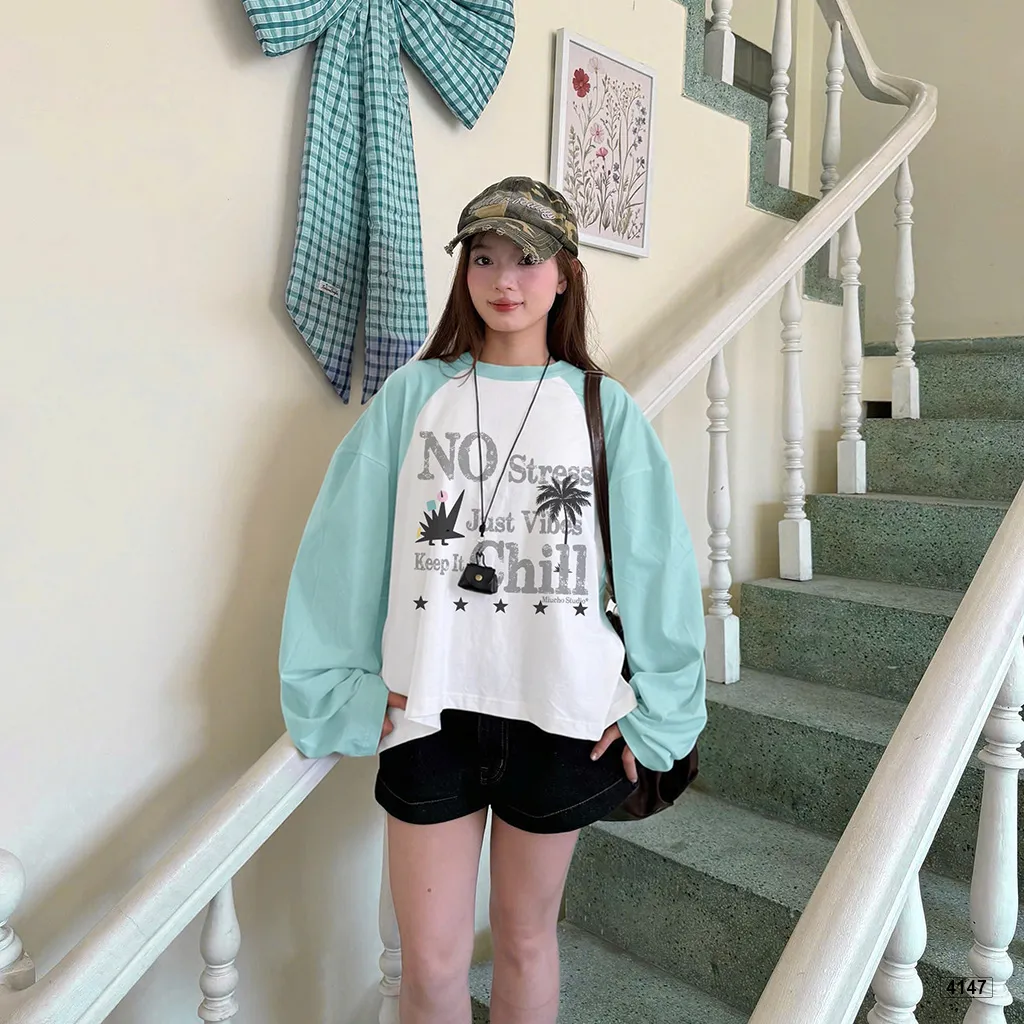 Áo thun boxy phối tay dài unisex Keep it chill Miucho 4147_thumbnail_2