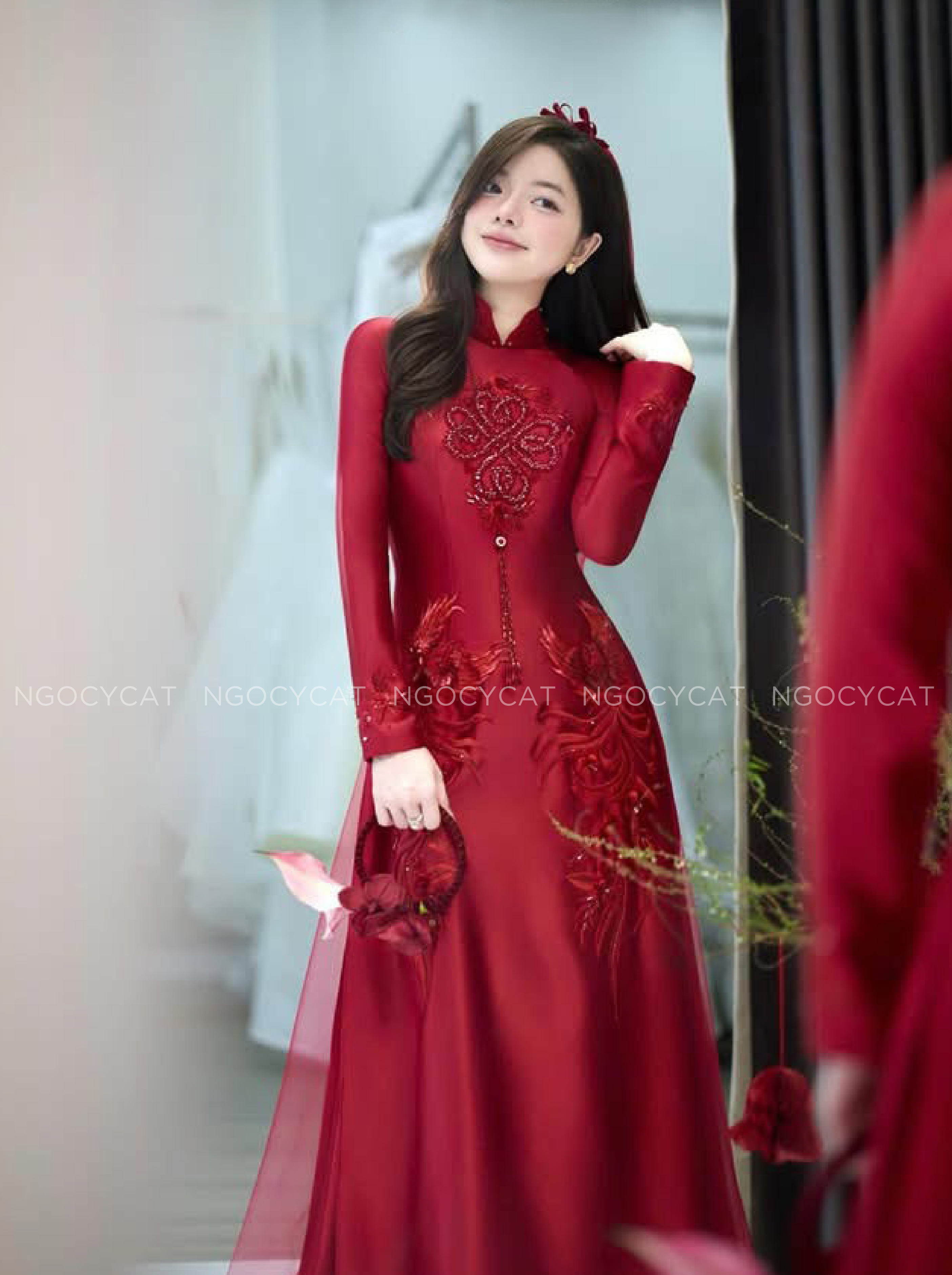 Áo Dài Dâu Rể Đỏ Hỷ Thêu Song Phượng _thumbnail_1