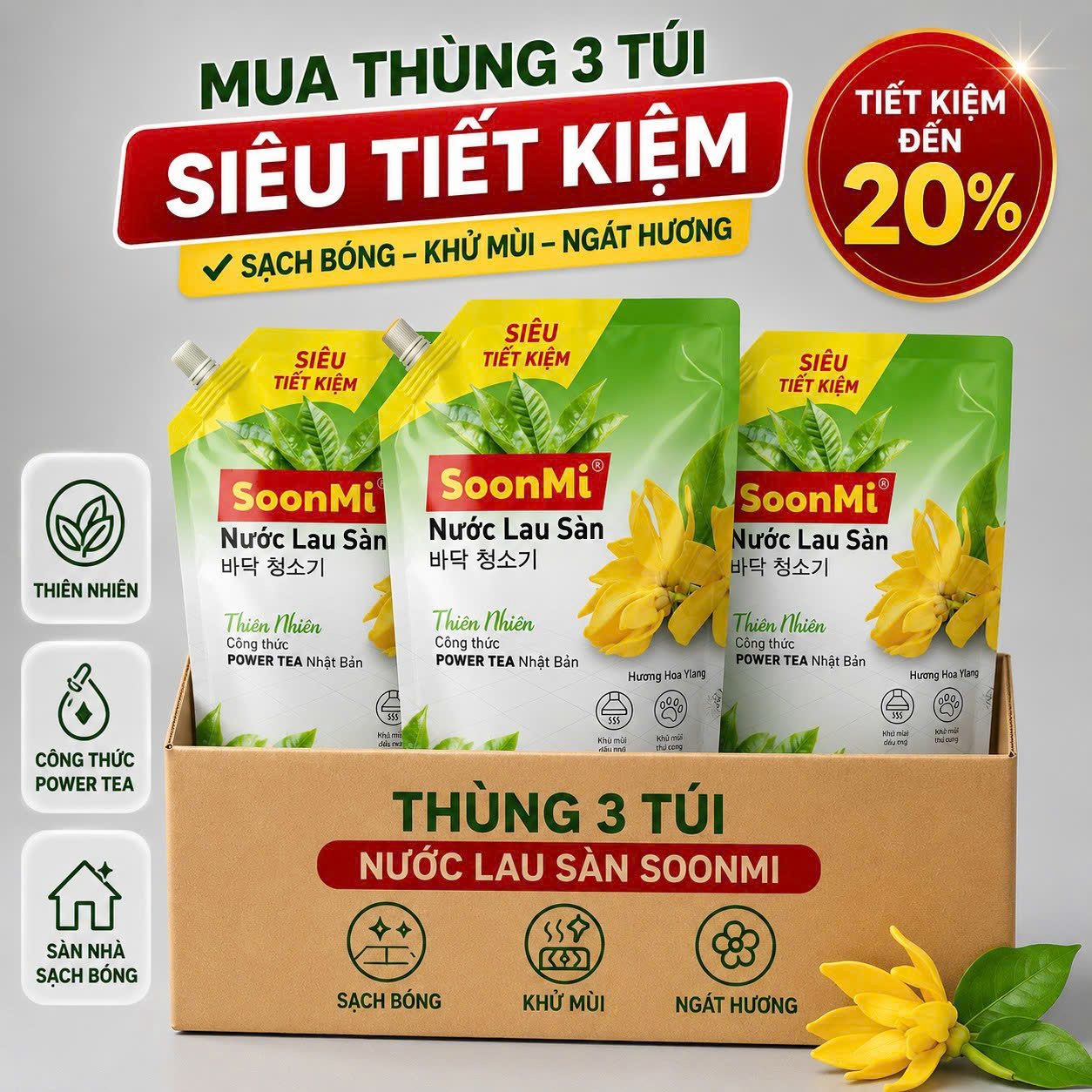 1 Thùng 3 Túi Nước Lau Sàn 3kg Hương Hoa YLang