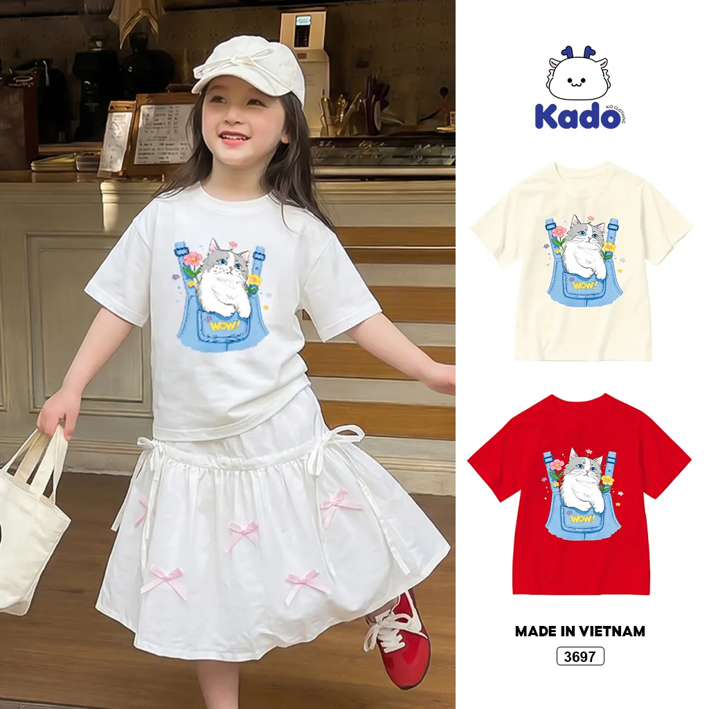 Áo thun bé gái chất mềm mại thoáng mát Mèo con đáng yêu Kado 3697