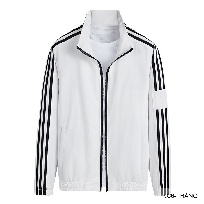 KC6 - Áo khoác nam thể thao cổ đứng tay dài chống mài mòn, thoáng khí, 3 màu trắng xanh lá đen