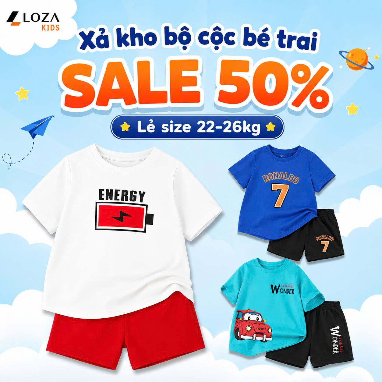 [XẢ KHO SIZE 130] Bộ đồ cho bé trai nhiều mẫu Size 130 - Quần áo bé gái  từ 22-26kg - Loza Kids XB004