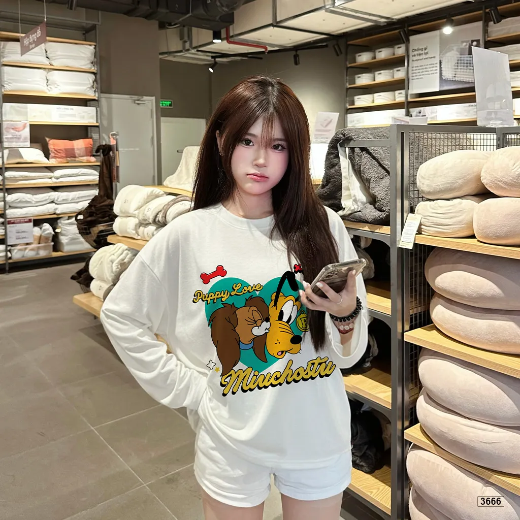 Áo thun boxy nữ tay dài form rộng hoạt hình cún Miucho 3666_thumbnail_5
