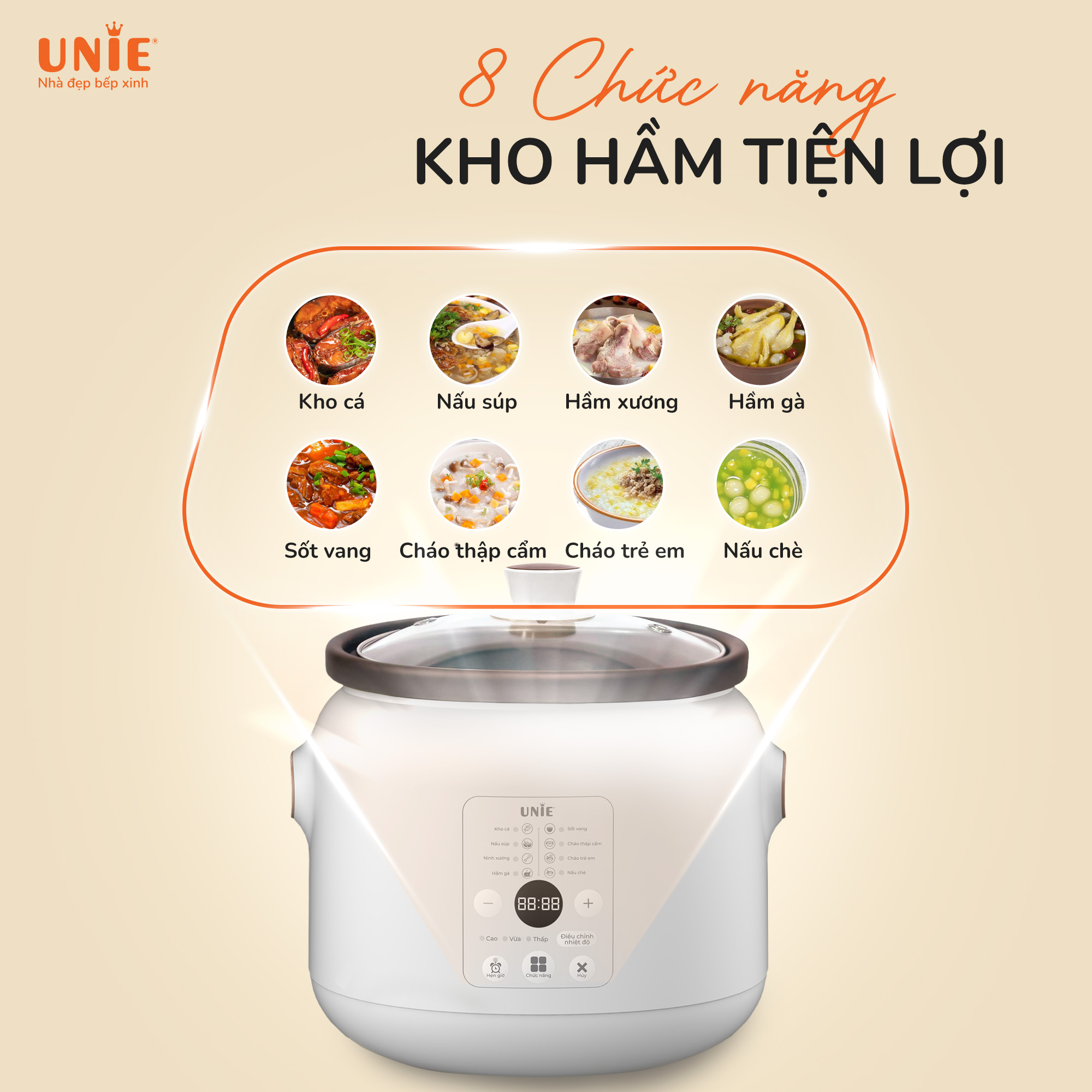Nồi kho hầm chuyên dụng UNIE USC208 dung tích 2L, lòng nồi gốm Ceramic, hẹn giờ 24 tiếng_thumbnail_3