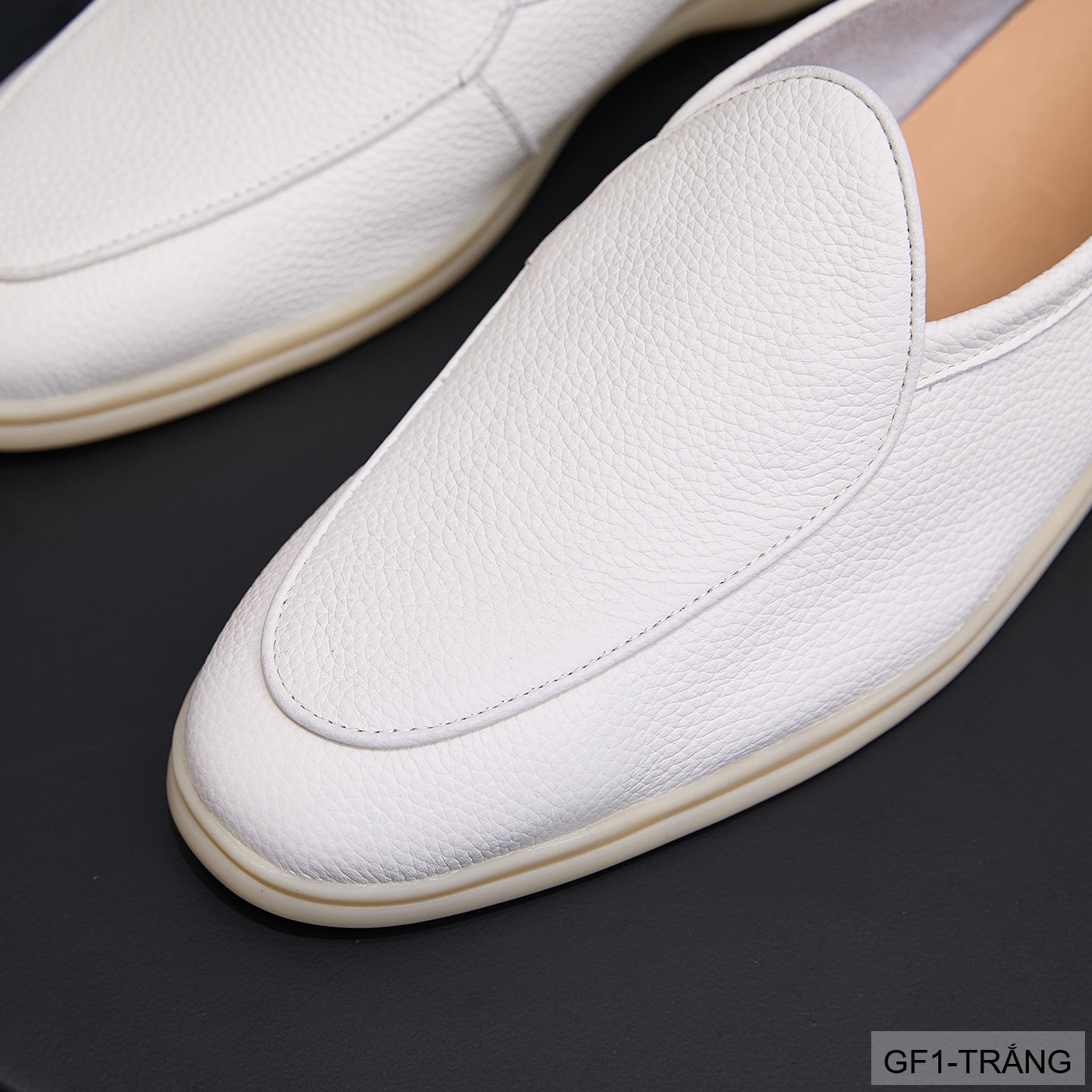 GF1 - Giày lười nam da bò vân vải, thiết kế casual mùa hè, màu trắng đen_thumbnail_5