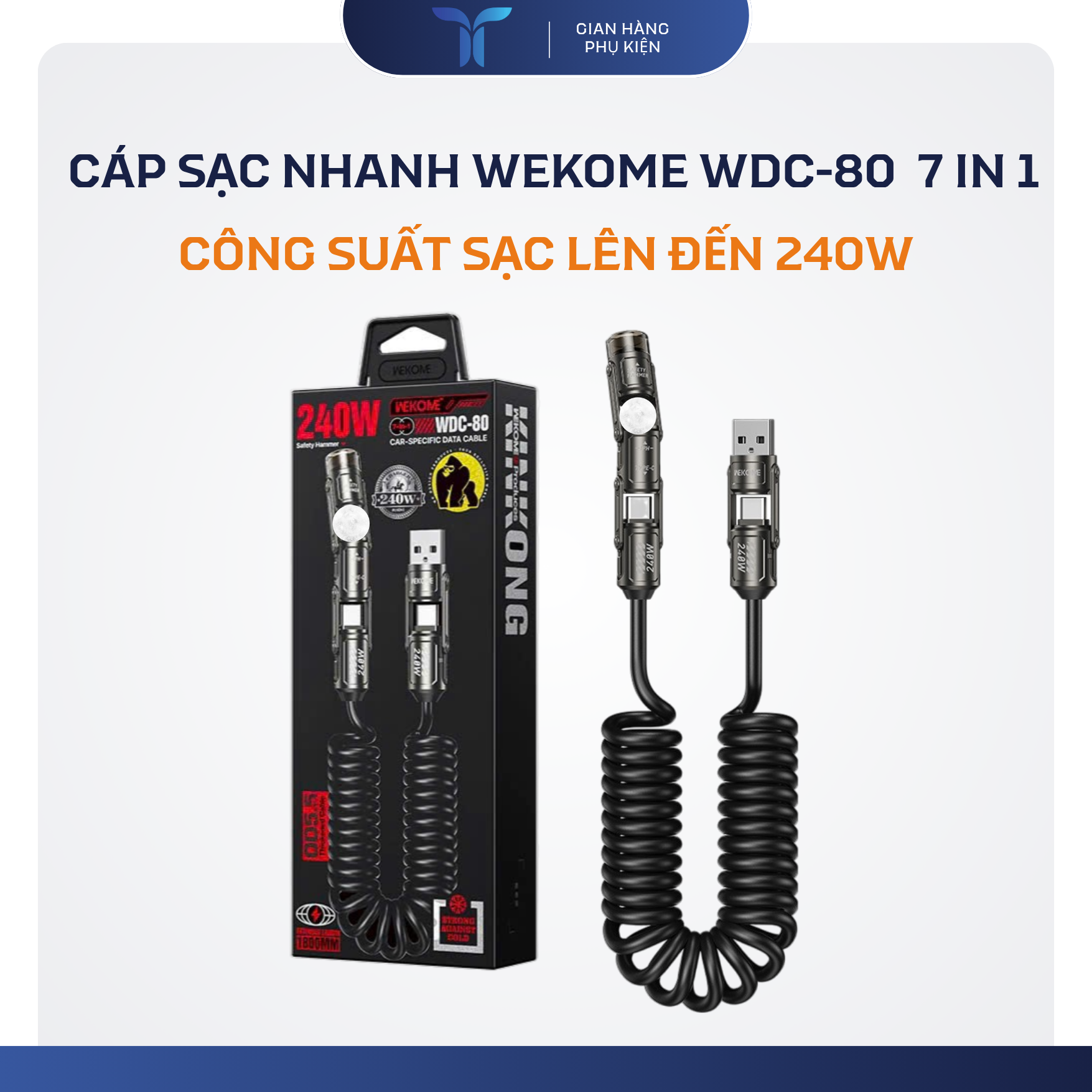 T-ECO SHOP | Cáp Sạc WEKOME WDC-80 7 Trong 1 Công Suất 240W Hỗ Trợ Sạc Và Truyền Dữ Liệu