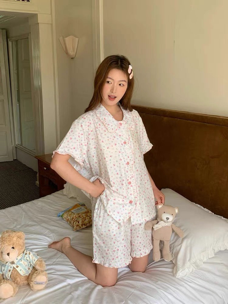 Bộ Pizama Cổ Sen Viền Bèo Xô Cotton Cộc_thumbnail_11