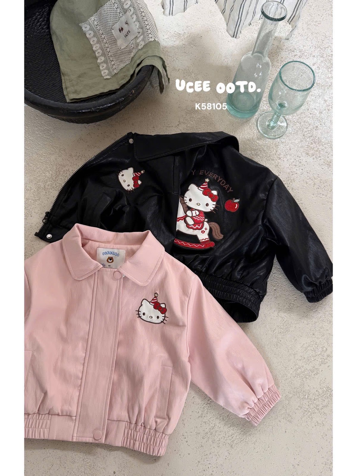 UC59 - Áo khoác bomber thêu mèo Kitty màu hồng hãng UCEE 58105 (Sz90-130)_thumbnail_0