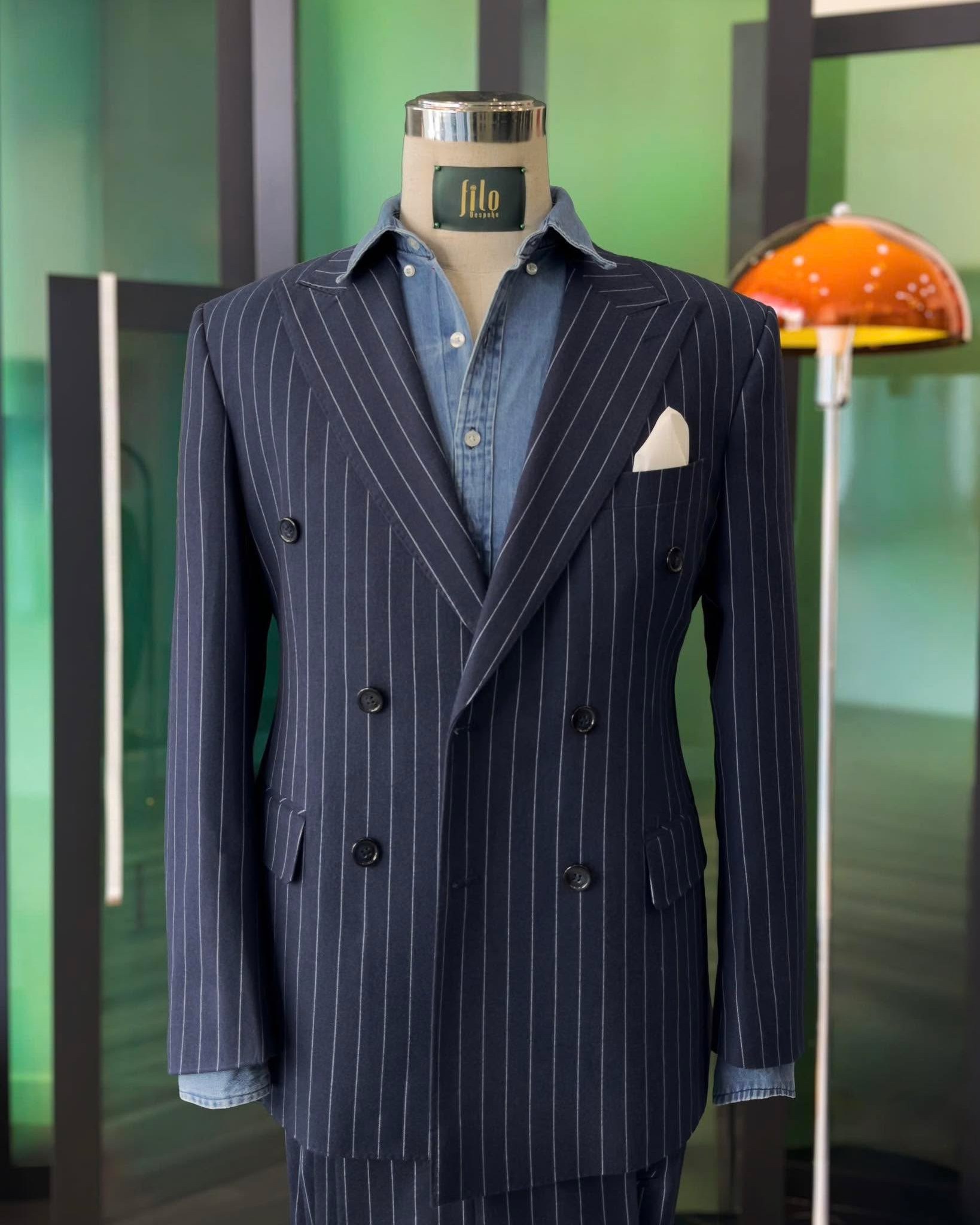 Charcoal Stripe Navy Double Breasted Suit