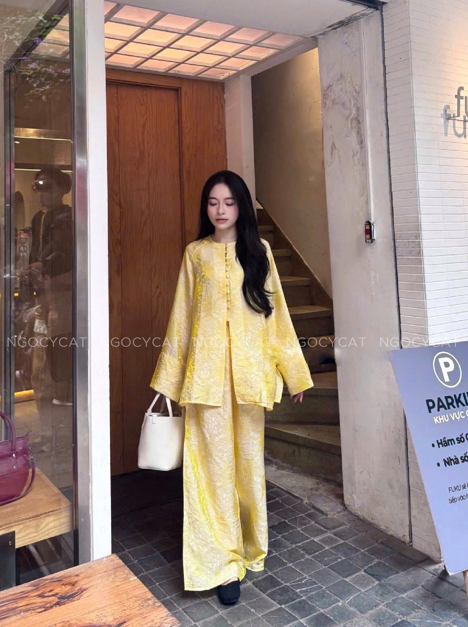 Áo Bà Ba Màu Vàng Tơ TẰm Ánh Kim