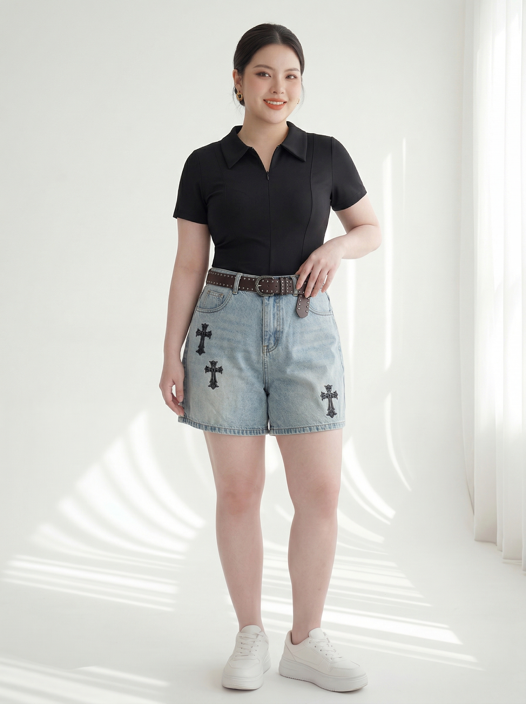 BIGSIZE NỮ - Quần lửng thêu chữ thập T-QSJ63