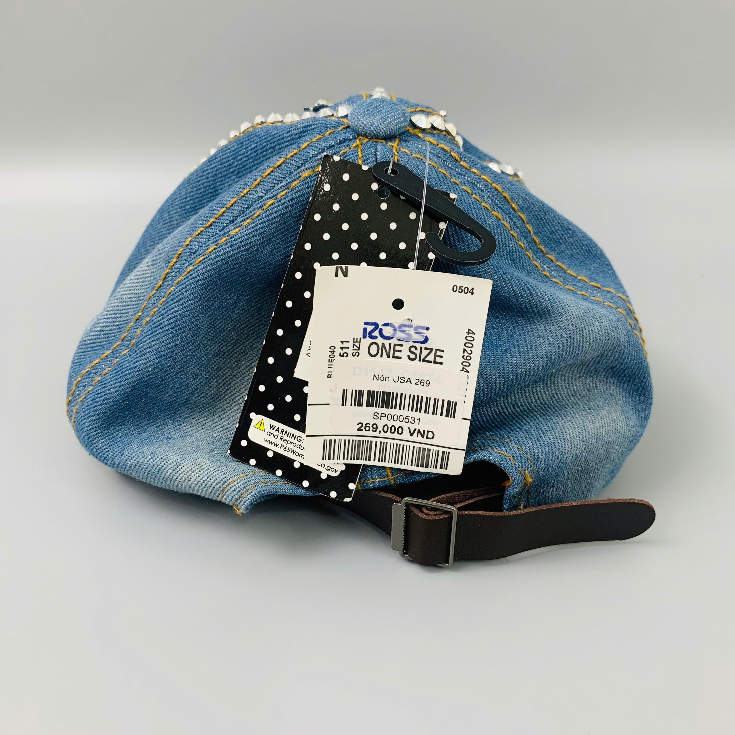 Nón Jean Đính Đá Cao Cấp ROSS – Form Unisex Cá Tính, Khóa Da Điều Chỉnh – One Size_thumbnail_3